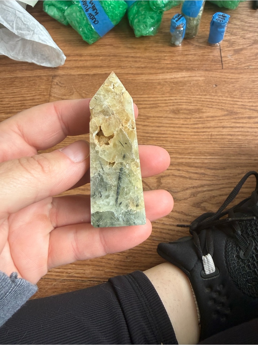 Crystal tower - prehnite with epidote tower